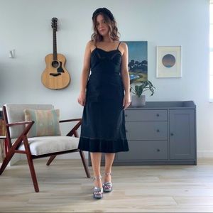 Vintage Black Barbizon Slip Dress with Lace and Pleated Ruffle